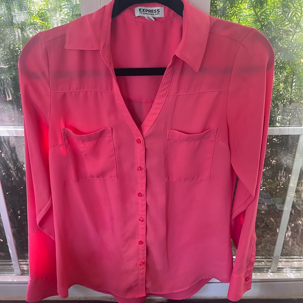 Express Pink 3/4 Sleeve Button Down Blouse